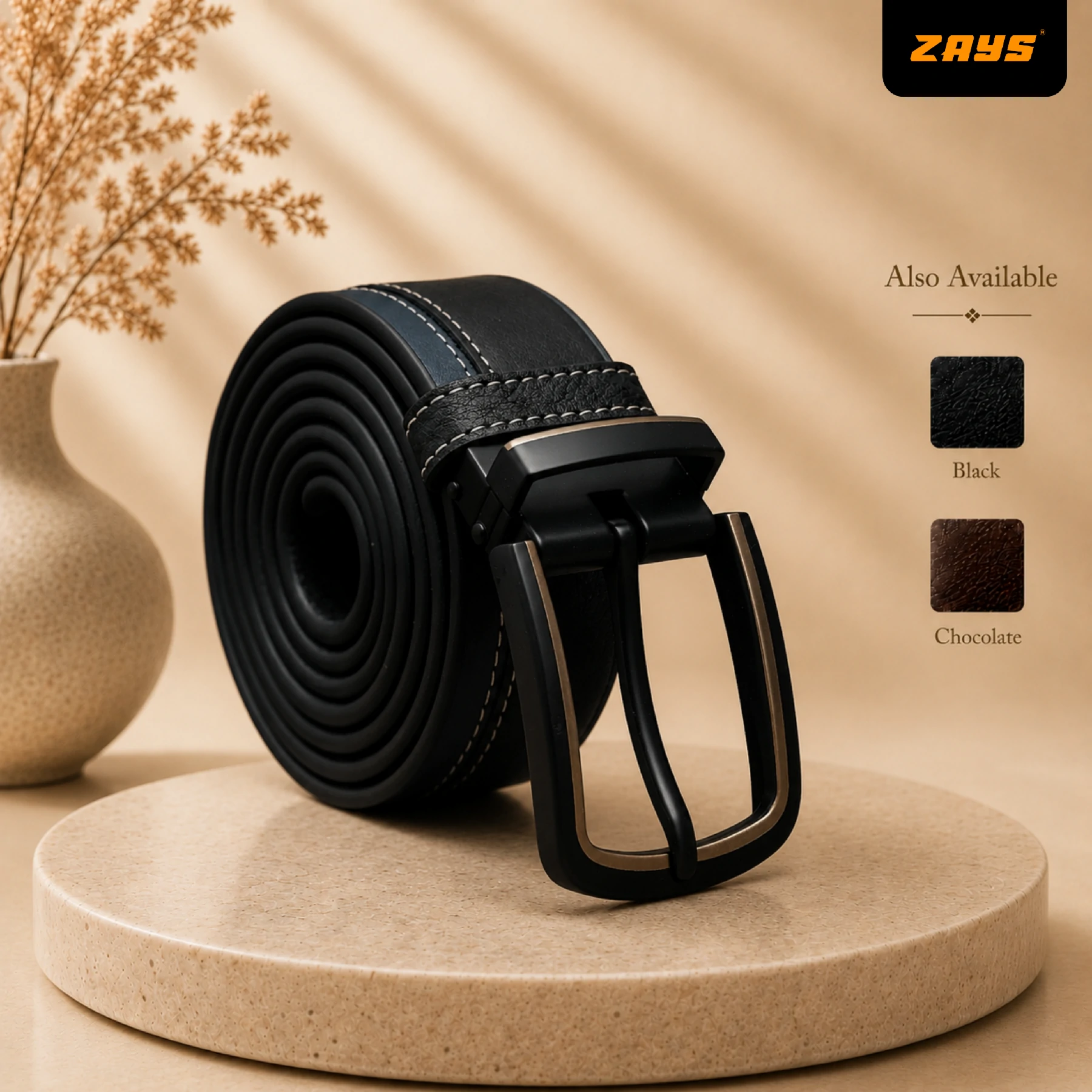 Zays Handcrafted Genuine Leather Belt for Men – Premium Quality, Adjustable, Stylish & Durable (BC104-Limited Edition)