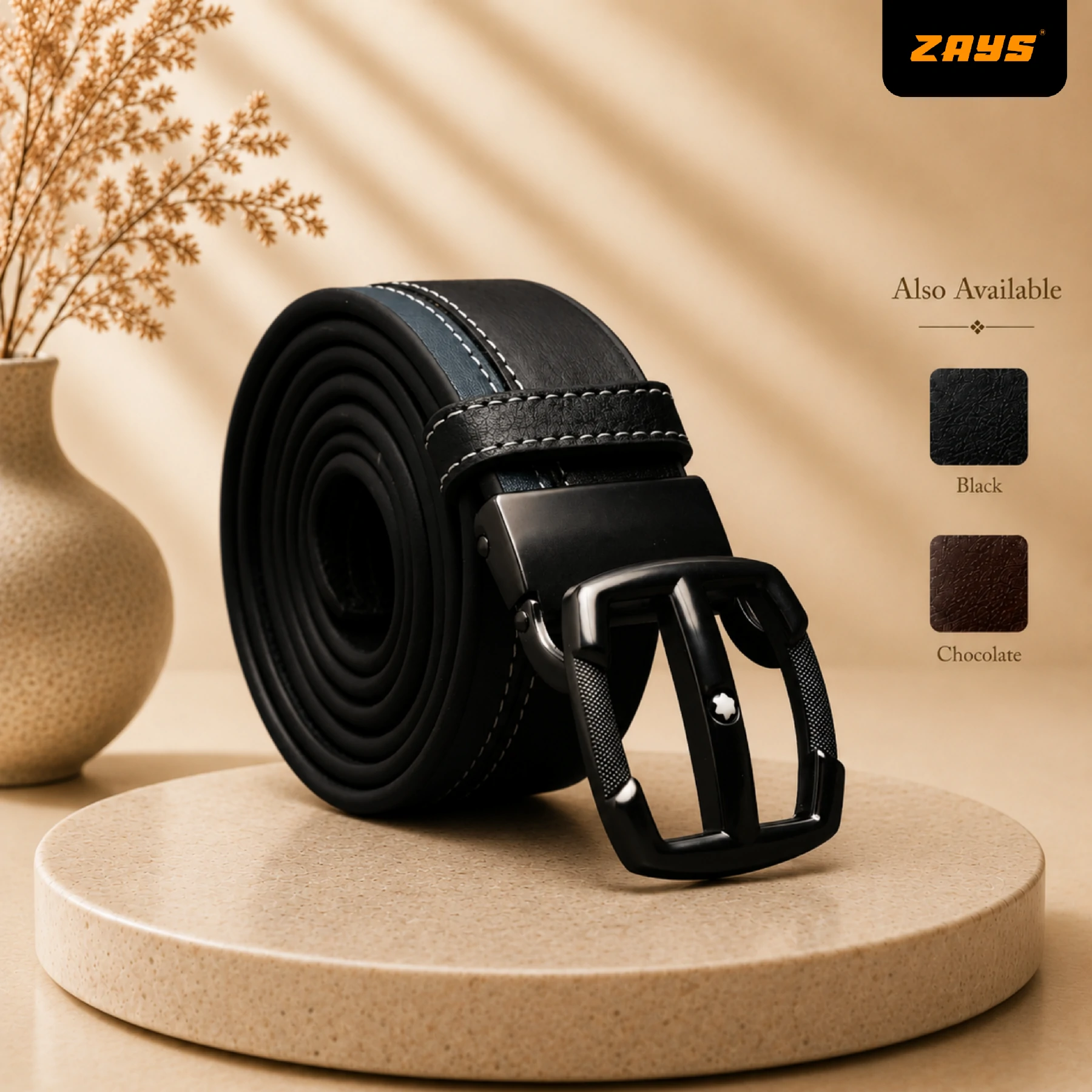 Zays Handcrafted Genuine Leather Belt for Men – Premium Quality, Adjustable, Stylish & Durable (BC110-Limited Edition)