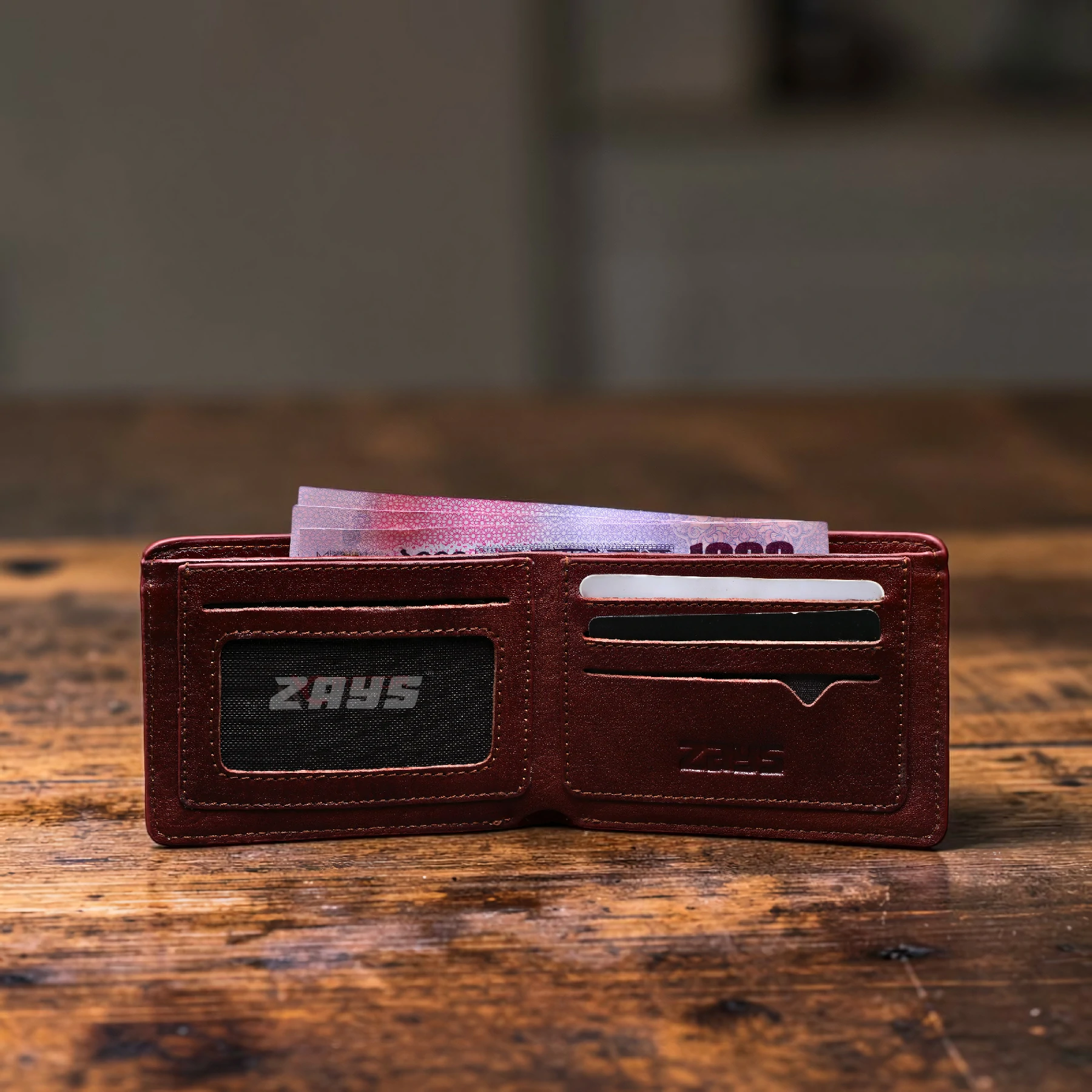 Zays Handcrafted Premium Leather Bifold Short Wallet - W123 - Image 6