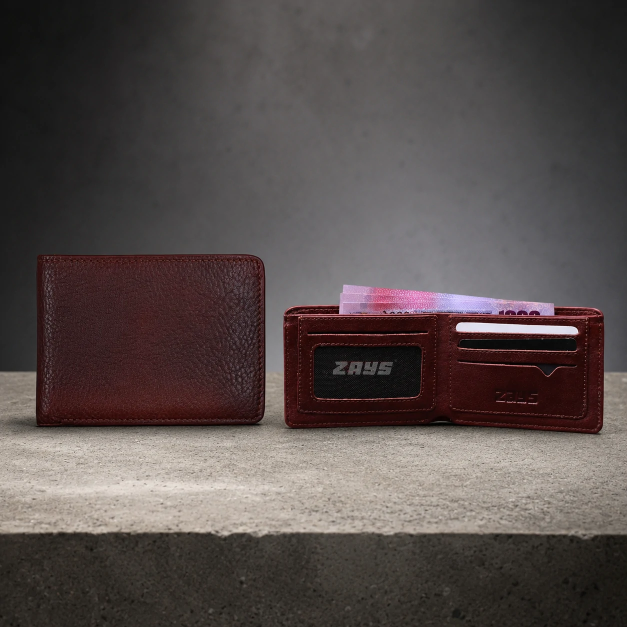 Zays Handcrafted Premium Leather Bifold Short Wallet - W123 - Image 2