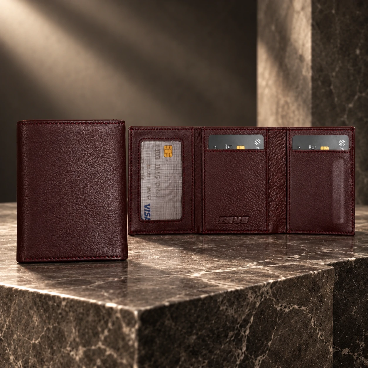 ZAYS Premium Genuine Leather Trifold Short Wallet for Men – Smart Card Holder with Zipper & Magnetic Closure – W128 - Image 15