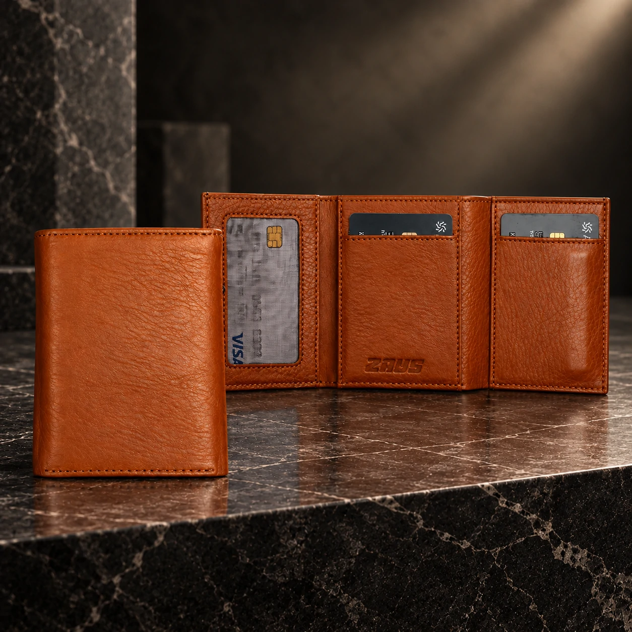 ZAYS Premium Genuine Leather Trifold Short Wallet for Men – Smart Card Holder with Zipper & Magnetic Closure – W128 - Image 22