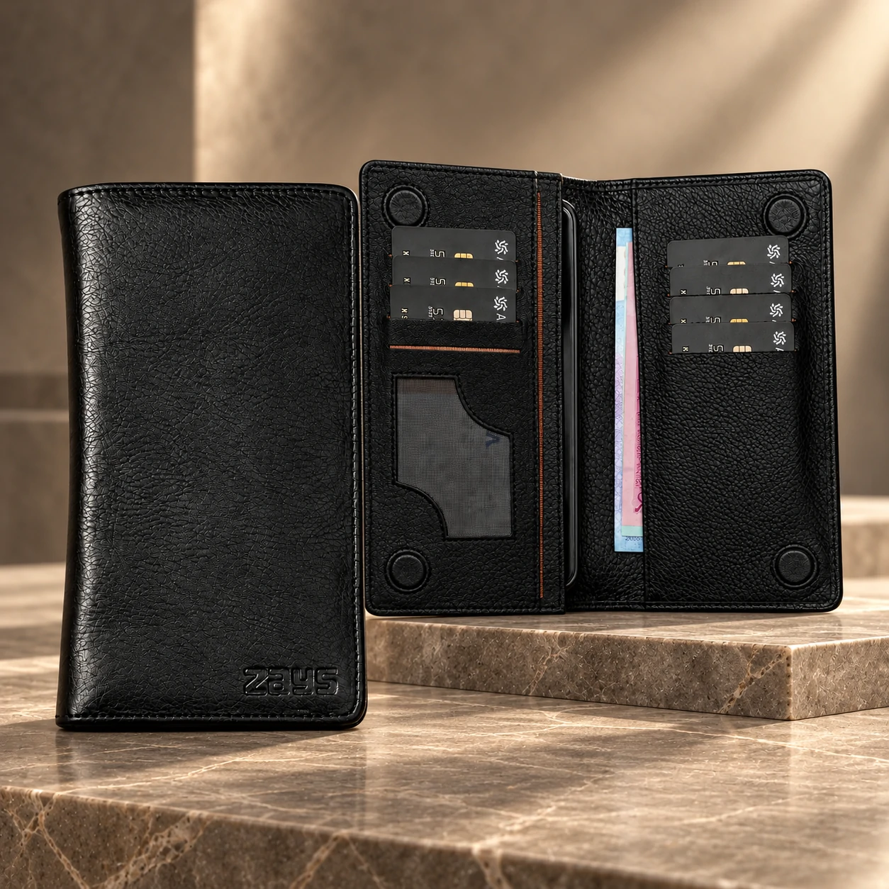 ZAYS Premium Genuine Leather Long Wallet for Men – Slim Mobile & Card Organizer with Magnetic Closure - W127 - Image 6