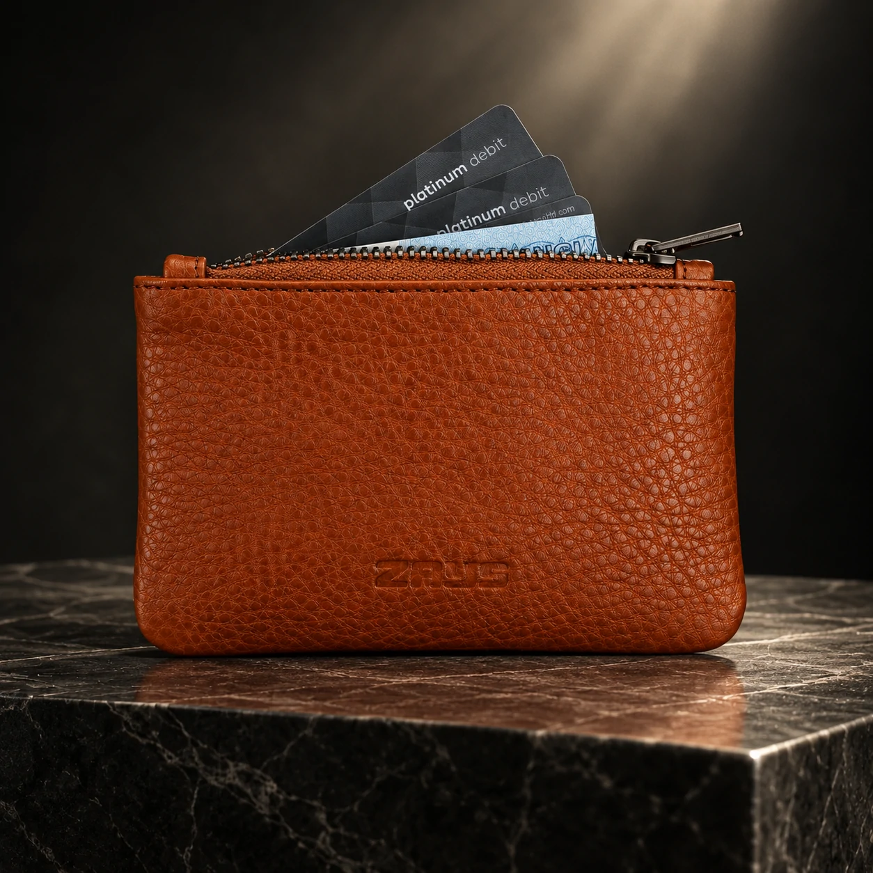 ZAYS Premium Genuine Leather Mini Zipper Pouch – Slim Card Holder & Coin Purse - LEW101 (Limited Edition)