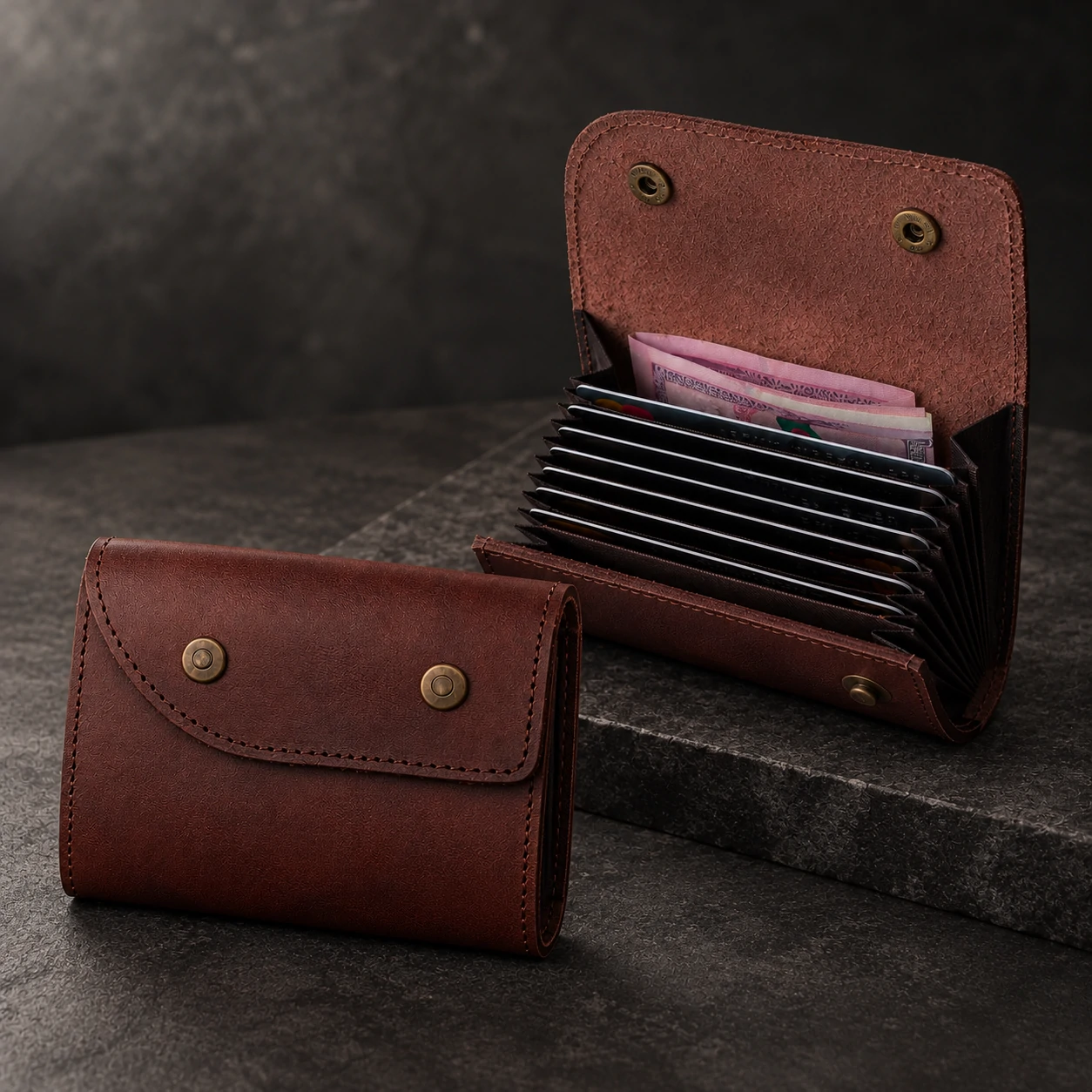 Zays Premium Crazy Horse Genuine Leather Card Holder – Multi-Card Wallet with Cash Pockets - LEW102 (Limited Edition) - Image 3