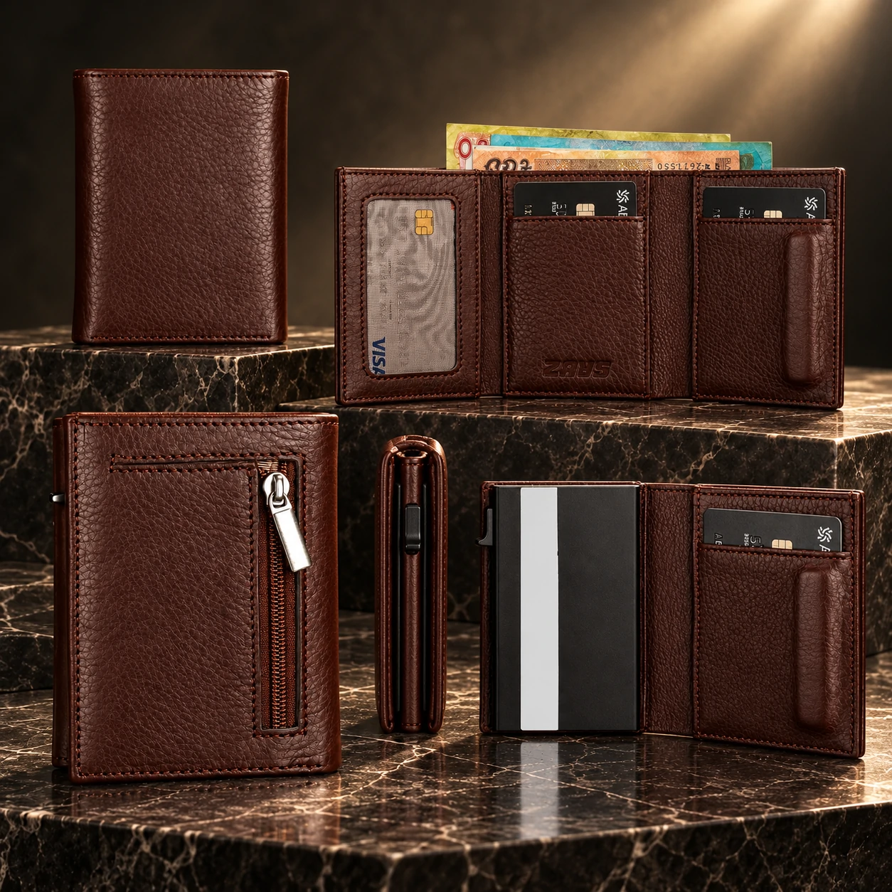 ZAYS Premium Genuine Leather Trifold Short Wallet for Men – Smart Card Holder with Zipper & Magnetic Closure – W128 - Image 35