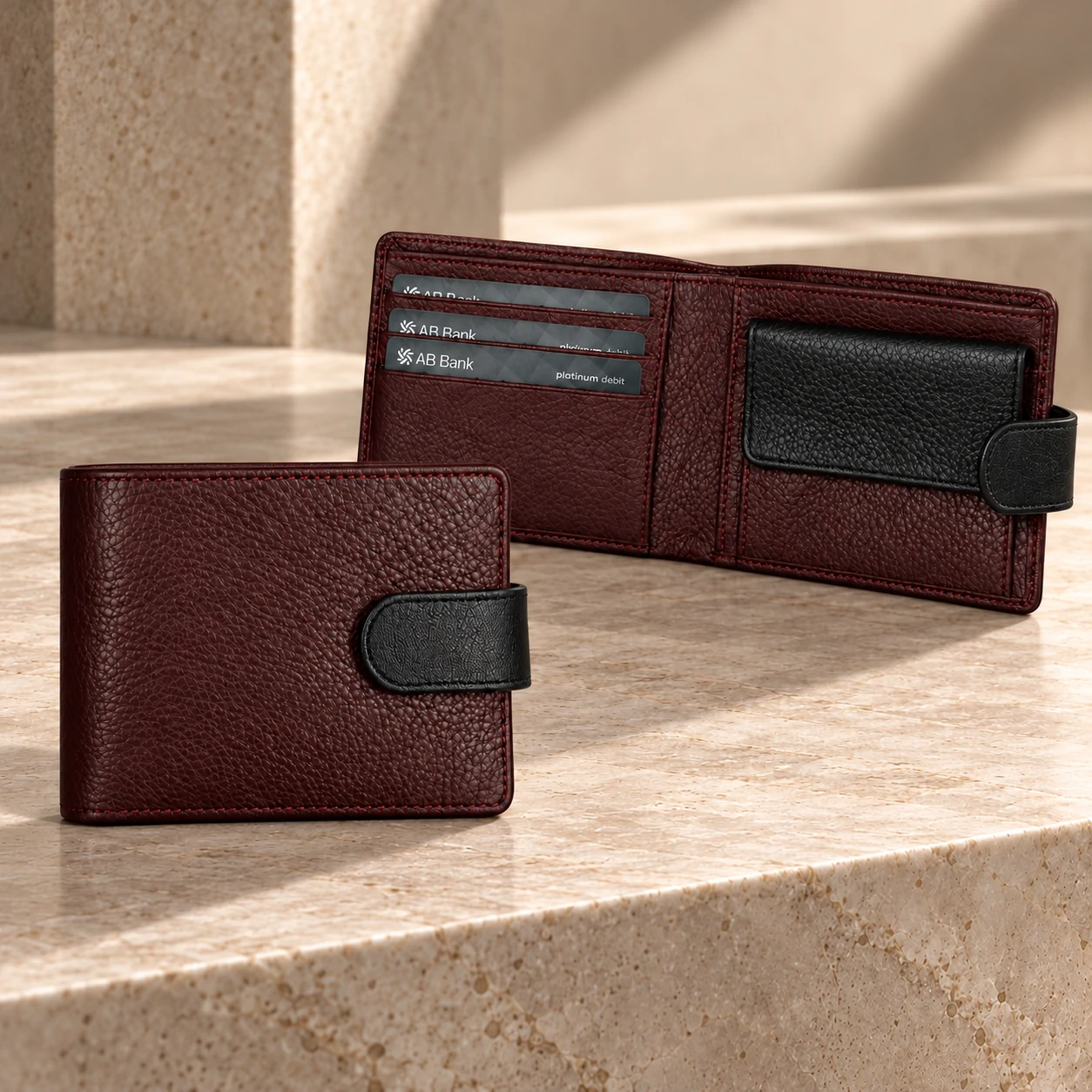 Zays Premium Genuine Leather Bifold Short Wallet for Men – Slim Wallet with Card Slots & Secure Strap Closure – W129 - Image 3