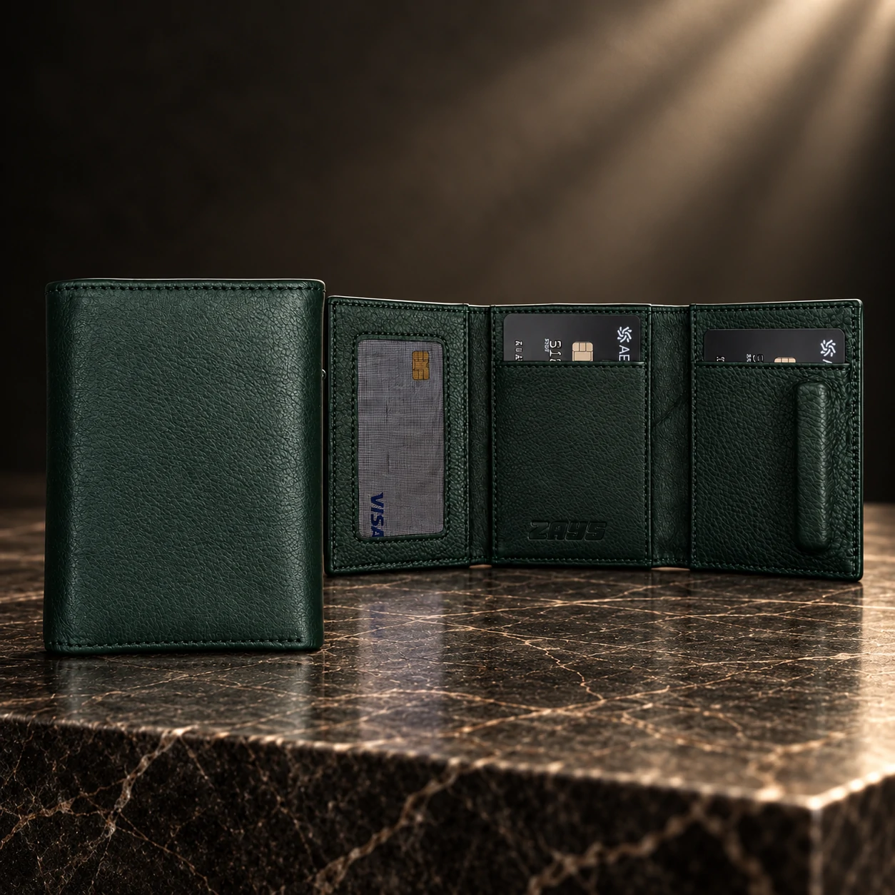 ZAYS Premium Genuine Leather Trifold Short Wallet for Men – Smart Card Holder with Zipper & Magnetic Closure – W128 - Image 29