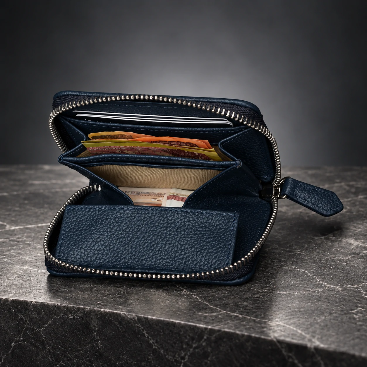 ZAYS Premium Genuine Leather Zip Around Wallet – Compact Card Holder with Zipper Closure- W132 - Image 5