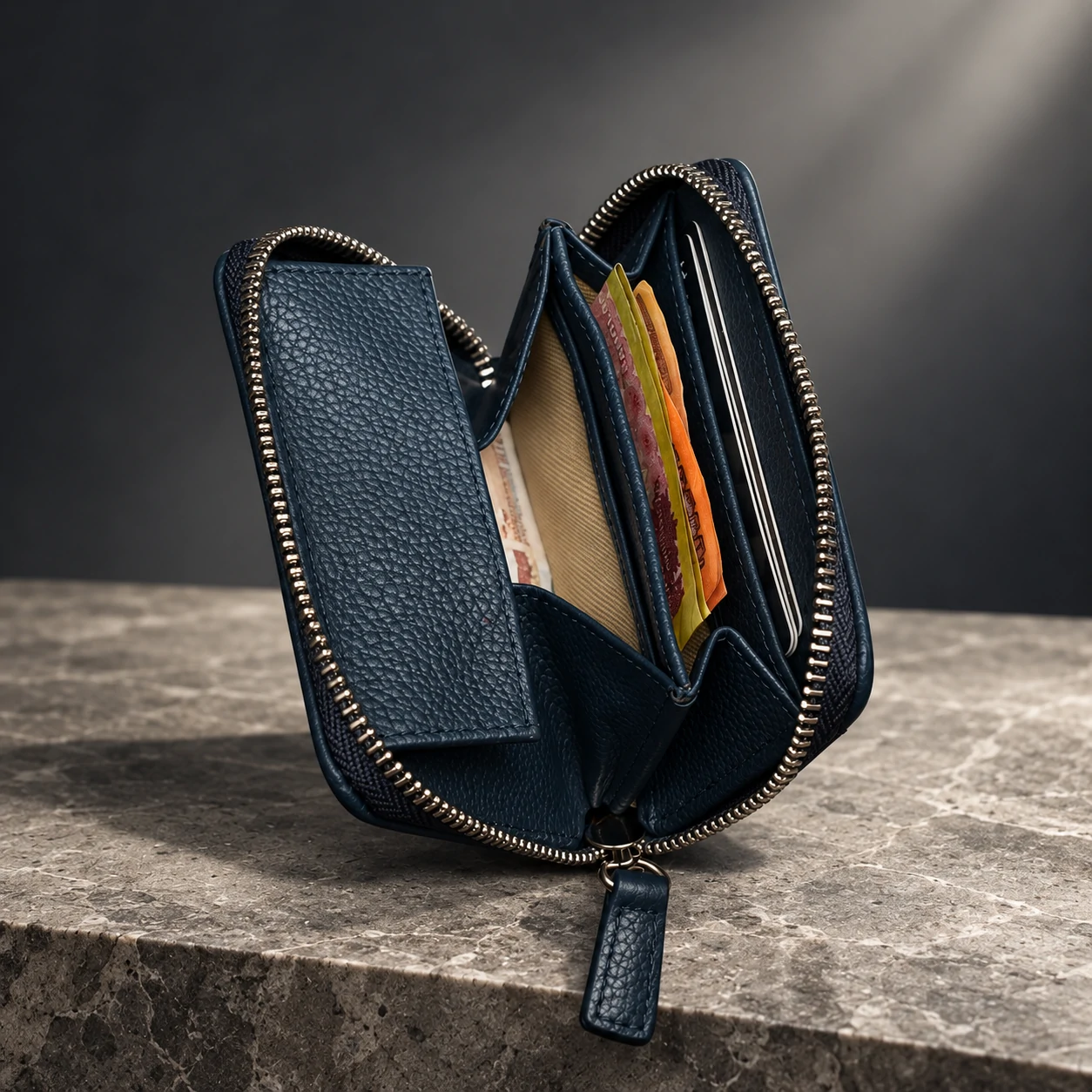 ZAYS Premium Genuine Leather Zip Around Wallet – Compact Card Holder with Zipper Closure- W132 - Image 4