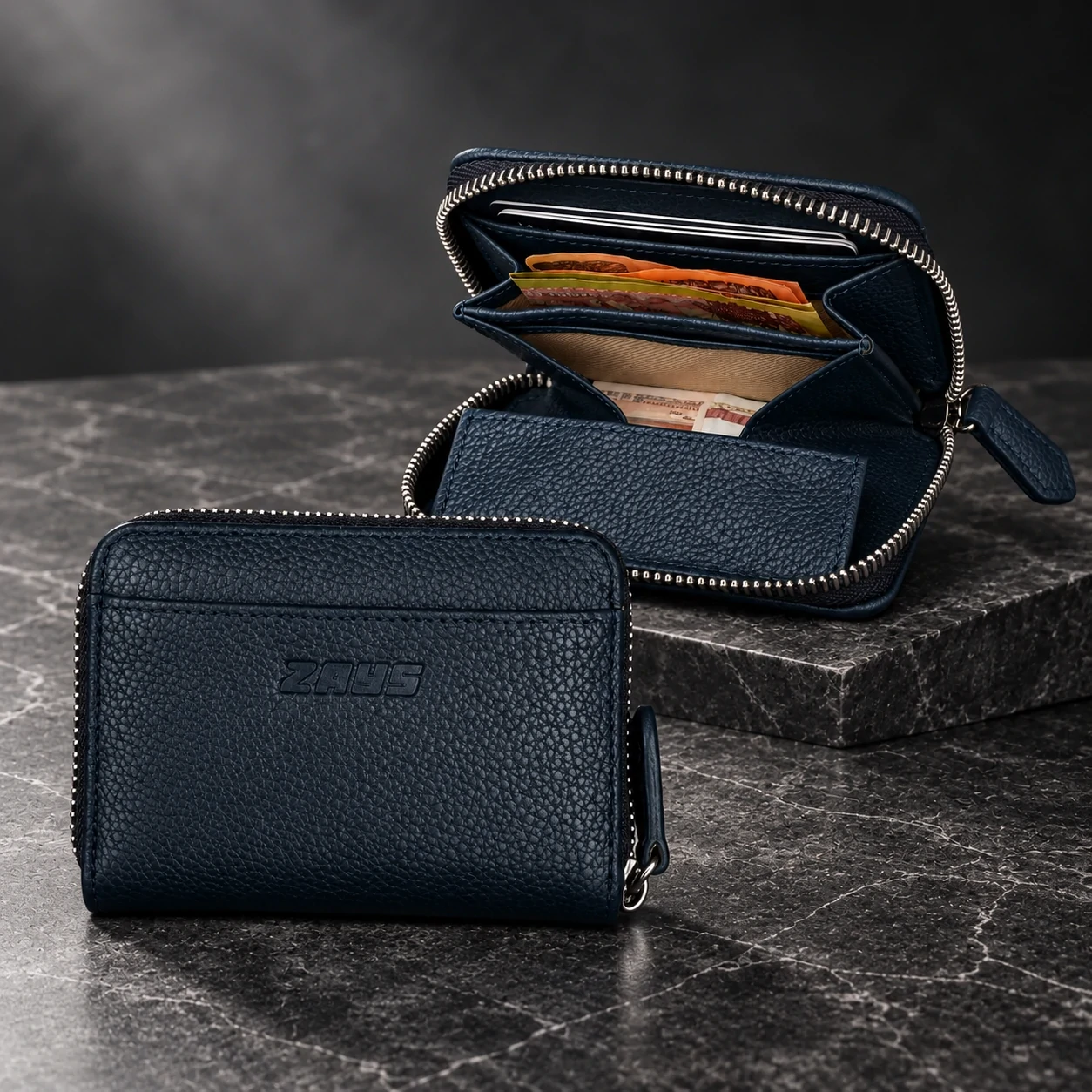 ZAYS Premium Genuine Leather Zip Around Wallet – Compact Card Holder with Zipper Closure- W132 - Image 2