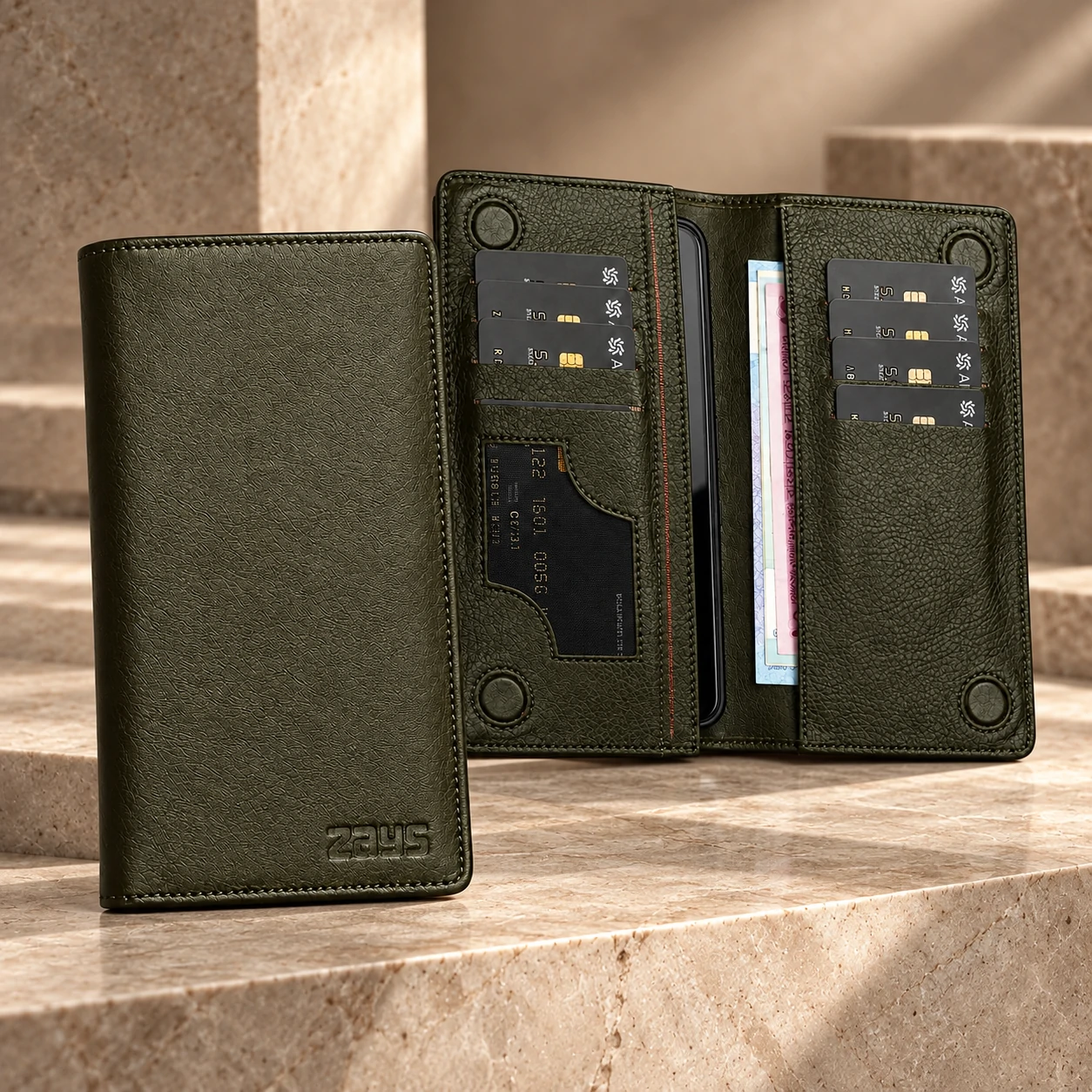 ZAYS Premium Genuine Leather Long Wallet for Men – Slim Mobile & Card Organizer with Magnetic Closure - W127 - Image 5