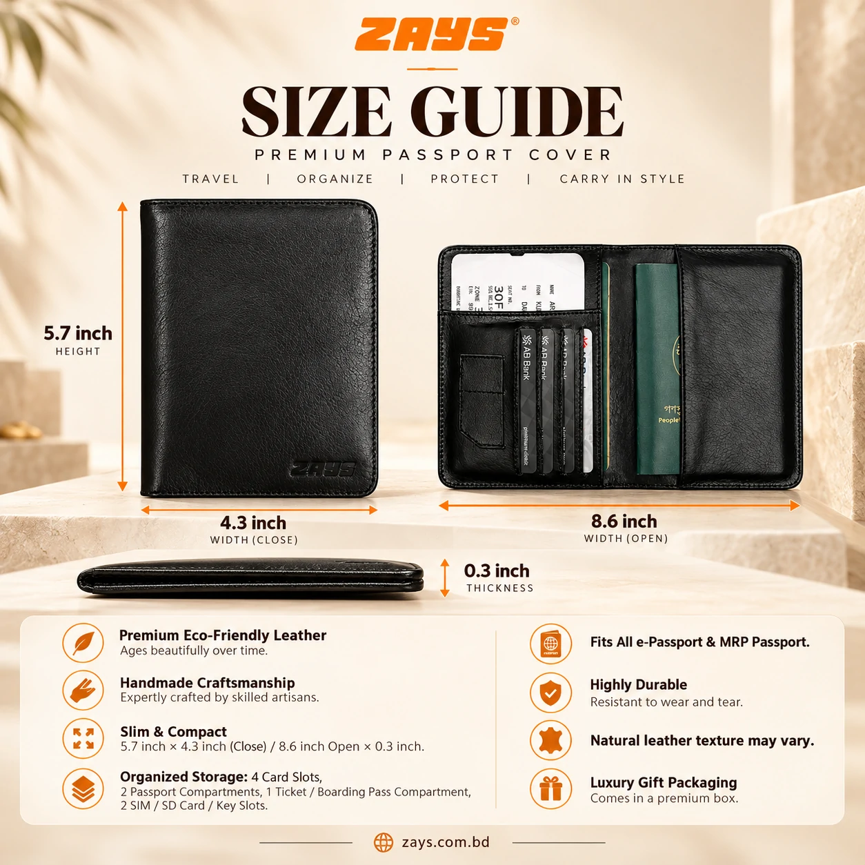 ZAYS Premium Genuine Leather Passport Cover for Men & Women – e-Passport & MRP Travel Organizer - Image 13