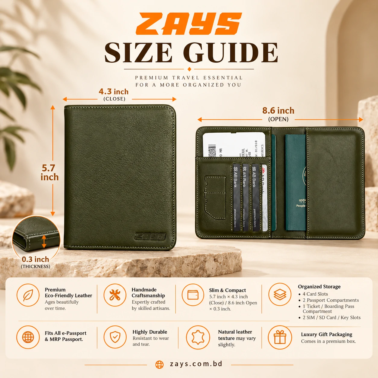 ZAYS Premium Genuine Leather Passport Cover for Men & Women – e-Passport & MRP Travel Organizer - Image 5