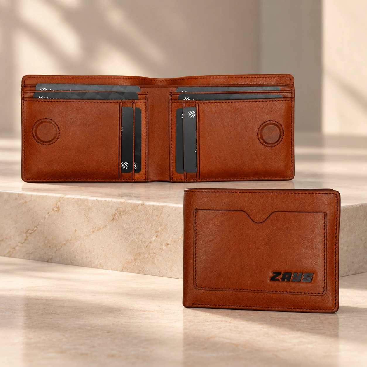 Zays Handcrafted Premium Leather Bifold Short Wallet – W124 - Image 2