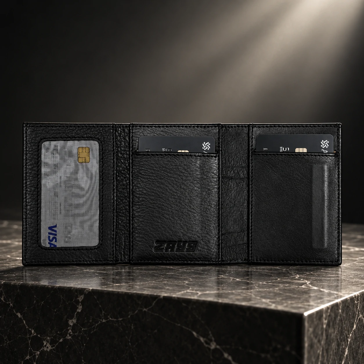 ZAYS Premium Genuine Leather Trifold Short Wallet for Men – Smart Card Holder with Zipper & Magnetic Closure – W128 - Image 7