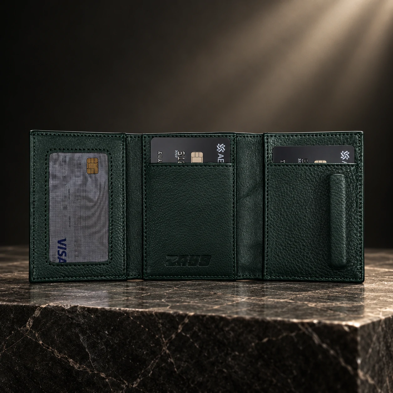ZAYS Premium Genuine Leather Trifold Short Wallet for Men – Smart Card Holder with Zipper & Magnetic Closure – W128 - Image 4