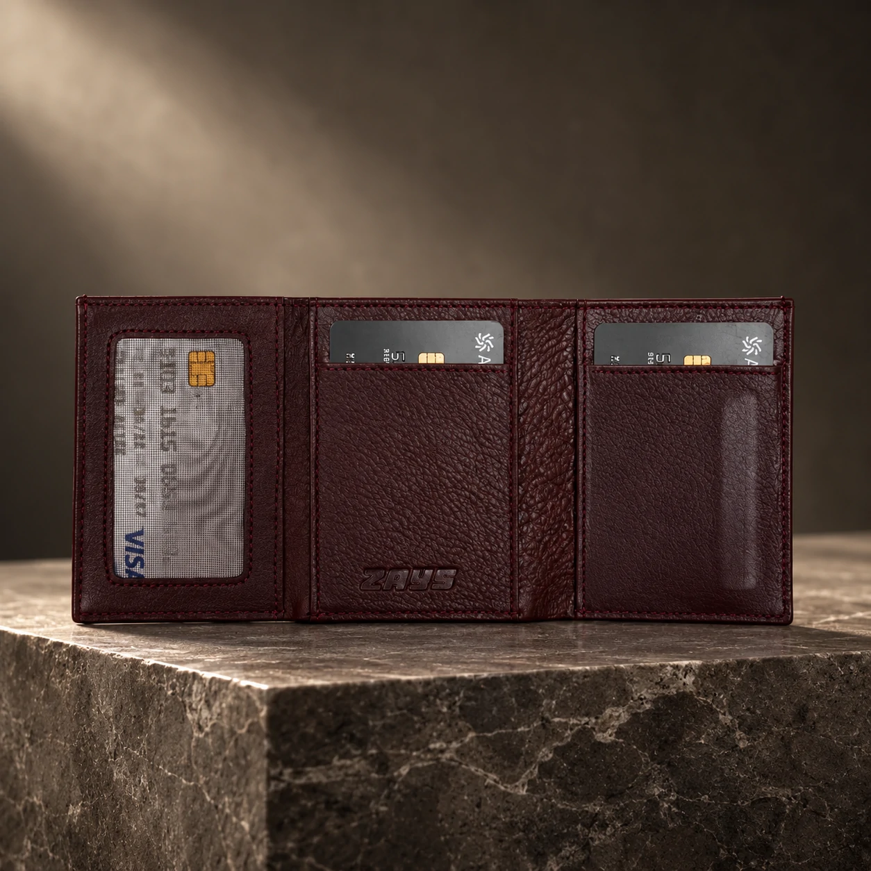 ZAYS Premium Genuine Leather Trifold Short Wallet for Men – Smart Card Holder with Zipper & Magnetic Closure – W128 - Image 3
