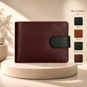 Zays Premium Genuine Leather Bifold Short Wallet for Men – Slim Wallet with Card Slots & Secure Strap Closure – W129